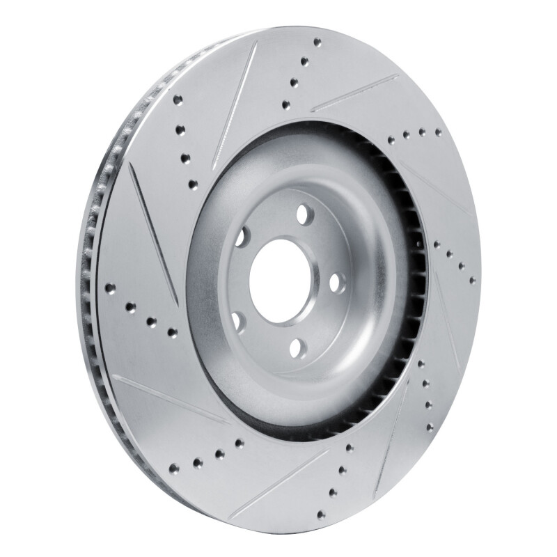 Ford Mustang Mach-E Brake Rotor (1) - Front Right - R1 Concepts - Drilled & Slotted - Silver - `21-`25